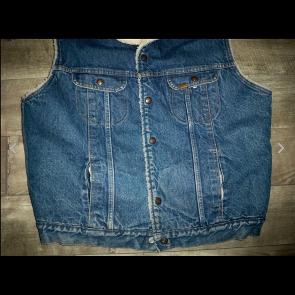 Vtg Sears Roebucks Denim Jean Western Wear Men's Sherpa Vest Jacket Size Medium